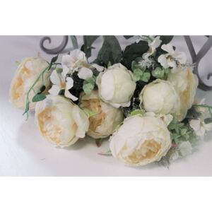 Krémová umelá kytica anglických ruží 50cm