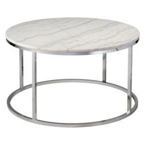 Biely mramorový konferenčný stolík s chrómovanou podnožou RGE Accent, ⌀ 85 cm