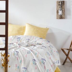 Prikrývka cez posteľ na dvojlôžko s obliečkami na vankúše a plachtou Paris Plage, 220 × 240 cm