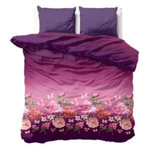 Fialové obliečky z mikroperkálu na dvojlôžko Sleeptime Bright Flowers, 200 × 200 cm