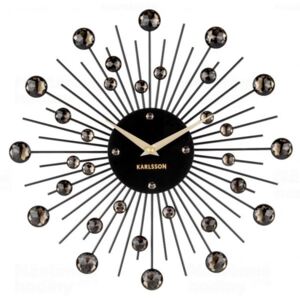 Nástenné hodiny z krištáľu čiernej farby Karlsson Sunburst