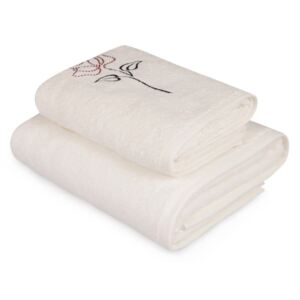 Set bieleho uteráka a bielej osušky s farebným detailom Rose
