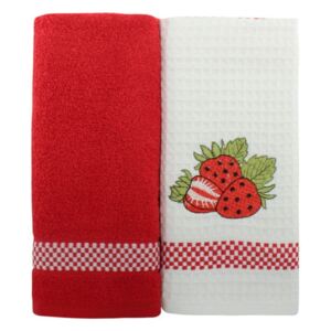 Sada 2 červeno-bielych uterákov z čistej bavlny, 45 x 70 cm