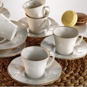 Sada 6 porcelánových šálok na čaj s tanierikom Kutahya Stitched