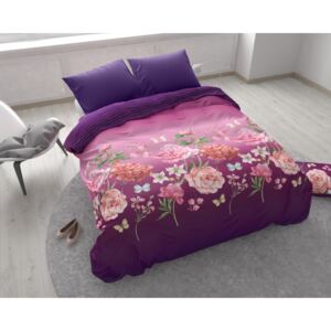 Fialové posteľné obliečky z mikroperkálu Sleeptime Bright Flowers, 140 x 200 cm