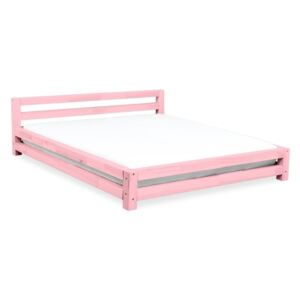 Ružová dvojlôžková posteľ zo smrekového dreva Benlemi Double, 160 × 200 cm