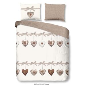 Béžové bavlnené posteľné obliečky Muller Textiel Hearts, 140 x 200 cm