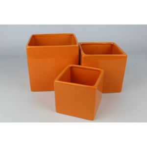 Oranžové keramické hranaté kvetináče 3-set