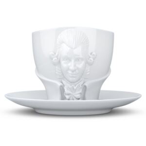 Sada bieleho porcelánového hrnčeka s tanierikom 58products Wolfgang Amadeus Mozart, objem 260 ml