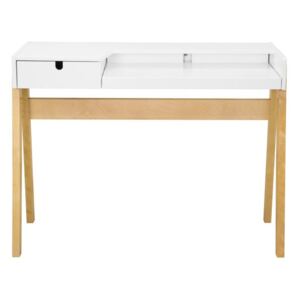 Biely pracovný stôl s konštrukciou z brezového dreva WERMA Hansa, 111,5 x 41,5 cm