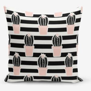 Obliečka na vankúš s prímesou bavlny Minimalist Cushion Covers Black Striped Cactus, 45 × 45 cm