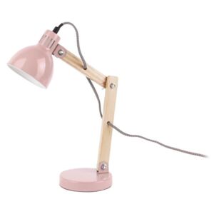 Ružová stolová lampa s drevenými detailmi Leitmotiv Ogle