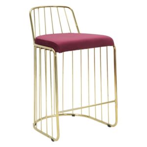 Vínovočervená barová stolička s konštrukciou v zlatej farbe Mauro Ferretti Cage