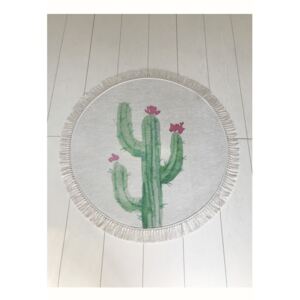 Bielo-zelená kúpeľňová predložka Tropica Cactus III, ⌀ 100 cm