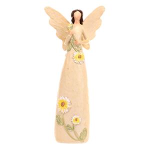 Soška anjel krémový žlto biele kvety 15,5cm