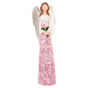 Soška anjel ružovo zdobené šaty s kvetmi 23,5cm