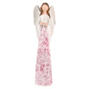 Soška anjel ružovo zdobené šaty so srdcom 23cm