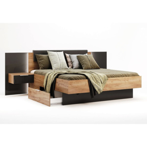Manželská posteľ DOTA + rošt a doska s nočnými stolíkmi, 180x200, dub Kraft/sivá