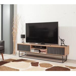 TV stolík s šedými dvířky Industrio, dĺžka 180 cm