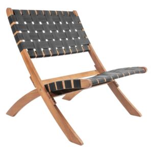 Čierna stolilčka z akáciového dreva s nylonovým poťahom Leitmotiv Weave