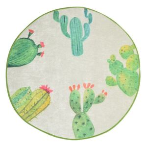Bielo-zelená kúpeľňová predložka Tropica Cactus I, ⌀ 100 cm