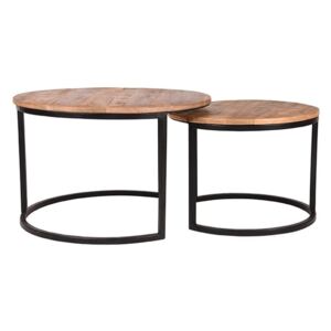 Sada 2 odkladacích stolíkov z mangového dreva LABEL51 Coffee, ⌀ 50 cm a ⌀ 70 cm