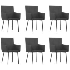 Jedálenské stoličky s opierkami 6 ks, čierne, látka