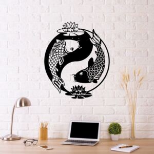 Čierna kovová nástenná dekorácia Fish Yin Yang, 70 × 50 cm