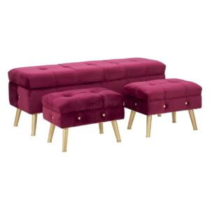 Set lavice a 2 podnožiek s úložným priestorom ve vínovočervenej farbe Mauro Ferretti Glam