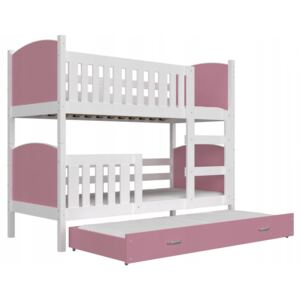GL Dobby 3 Color biela poschodová posteľ pre troch 190x80 - viac farieb Farba: Ružová