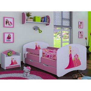 Detská posteľ so zásuvkou 160x80cm PRINCEZNA A HRAD - ružová