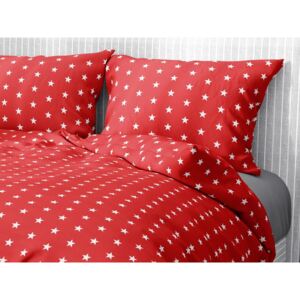 Goldea bavlnené posteľné obliečky - vzor 927 biele hviezdy na červenom 140 x 200 a 70 x 90 cm