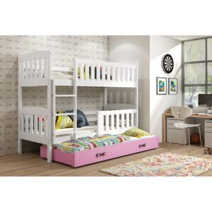 Poschodová posteľ s prístelkou Kuba Farba: Biela / ružová