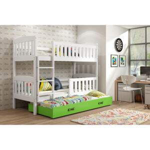 Poschodová posteľ s prístelkou Kuba Farba: Biela / zelená