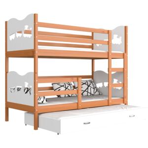 ArtAJ Detská poschodová posteľ Max 3 drevo / MDF 190 x 80 cm Farba: jelša / biela 190 x 80 cm, Prevedenie: s matracom