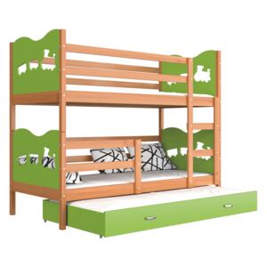 ArtAJ Detská poschodová posteľ Max 3 drevo / MDF 190 x 80 cm Farba: jelša / zelená 190 x 80 cm, Prevedenie: s matracom