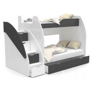 Detská poschodová posteľ ZAZA - 200x120 cm - bielo-šedá