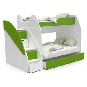 Detská poschodová posteľ ZAZA - 200x120 cm - bielo-zelená