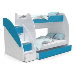 Detská poschodová posteľ ZAZA - 200x120 cm - bielo-modrá