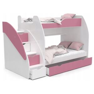 Detská poschodová posteľ ZAZA - 200x120 cm - bielo-ružová