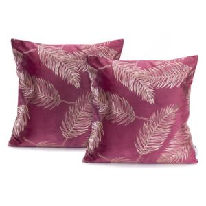 Sada 2 ružových obliečok na vankúše DecoKing Golden Leafes Pink, 45 × 45 cm