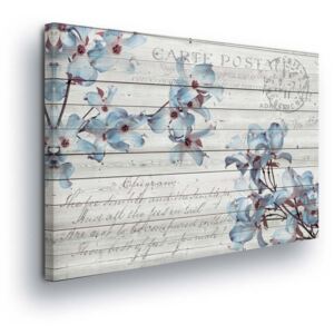 Obraz na plátne - White Wood with Blue Flowers 80x60 cm