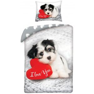Halantex · Bavlnené posteľné obliečky I love You s obrázkom roztomilého šteniatka - 100% bavlna - 70 x 90 cm + 140 x 200 cm