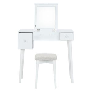 KONDELA Marvel toaletný stolík s taburetkou biela / hnedá