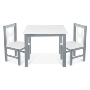 BABY NELLYS Detský nábytok - 3 ks, stôl s stoličkami - sivá, biela, B/05