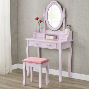 Goleto Originálny vintage toaletný stolček so zrkadlom MIRA | ružový
