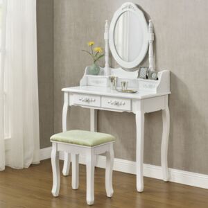 Goleto Originálny vintage toaletný stolík so zrkadlom Mira | biely