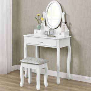 Goleto Originálny vintage toaletný stolček so zrkadlom Lena | biely