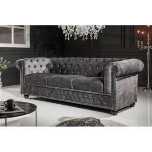 IIG - Pohovka CHESTERFIELD 3-miestna 205 cm šedá, zamat