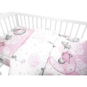 Baby Nellys 2-dielne bavlnené obliečky, Baby Elephant - růžová, 135 x 100